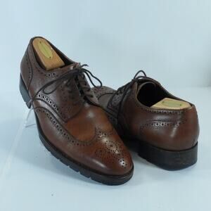 Men's Mike Konos Lace Up Wing Tip Oxfords Brown Leather Shoes Size 9 M